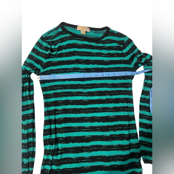 MICHAEL Michael Kors Emerald Green And Black Striped Crew Neck Top - Medium - Picture 9 of 10